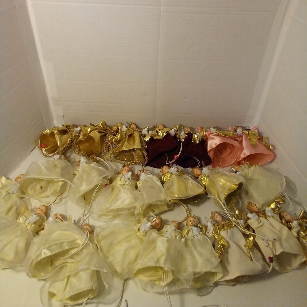 Vintage Lighted Angel Ornaments Lot of 24 Porcelain Face 5" UNTESTED Plug In
